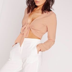 Misguided Tie Front Crop Blouse